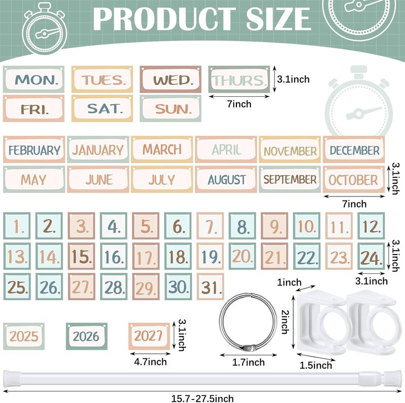 Chiisong Boho Classroom Flip Calendar Classroom Bulletin Board Calendar Chart Set with 53 Date Cards and Hanging Adjustable Rod for Back to School Decor Supplies Teacher Preschool Must Haves - Image 2